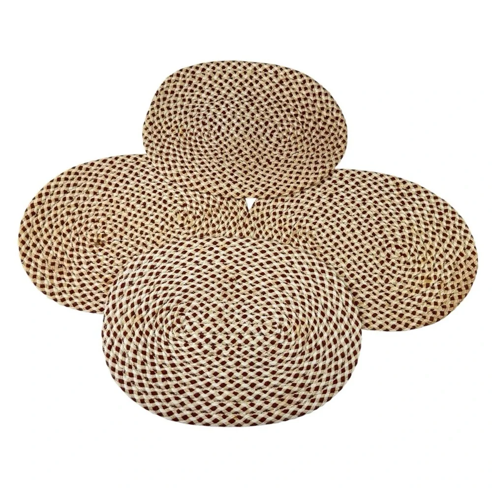 4 Braided Rug Oval Placemats Burgundy Cream Earth Tones 13